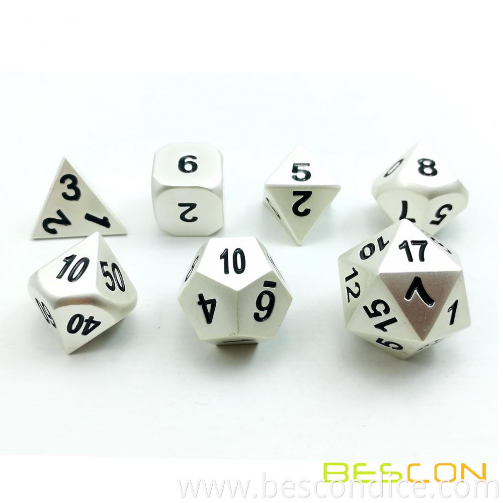 Matt Silver Solid Metal Rpg Dice Set 2